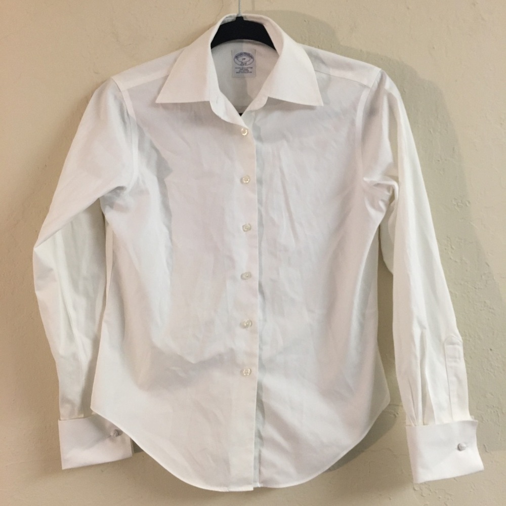 Brooks Brothers 100% Cotton Fitted Non-iron Button Down Blouse 2 White Office - Picture 9 of 9